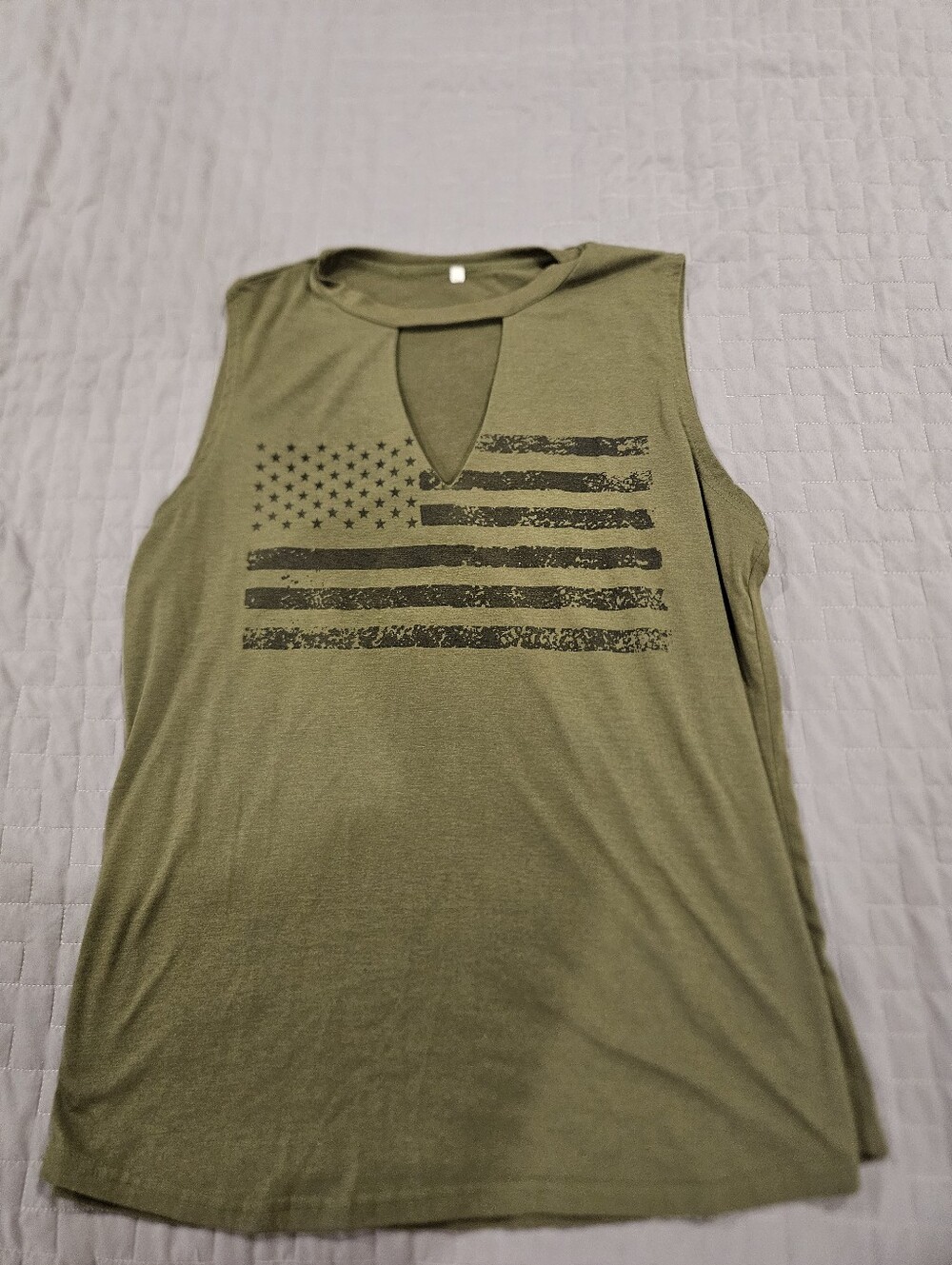 Xl Olive Green Sleeveless Flag Graphic Tank